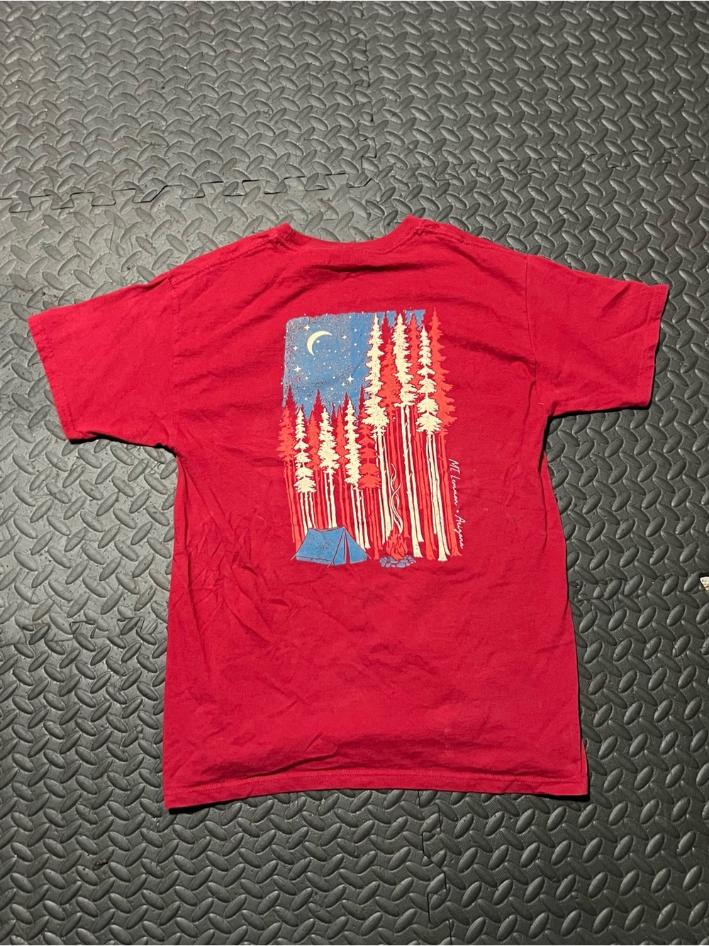 Men's Red Short-Sleeve Graphic Camping Tee